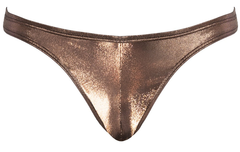 Vorderansicht des Svenjoyment Herren-Riostrings in schimmerndem Bronze mit knappem körpernahem Schnitt