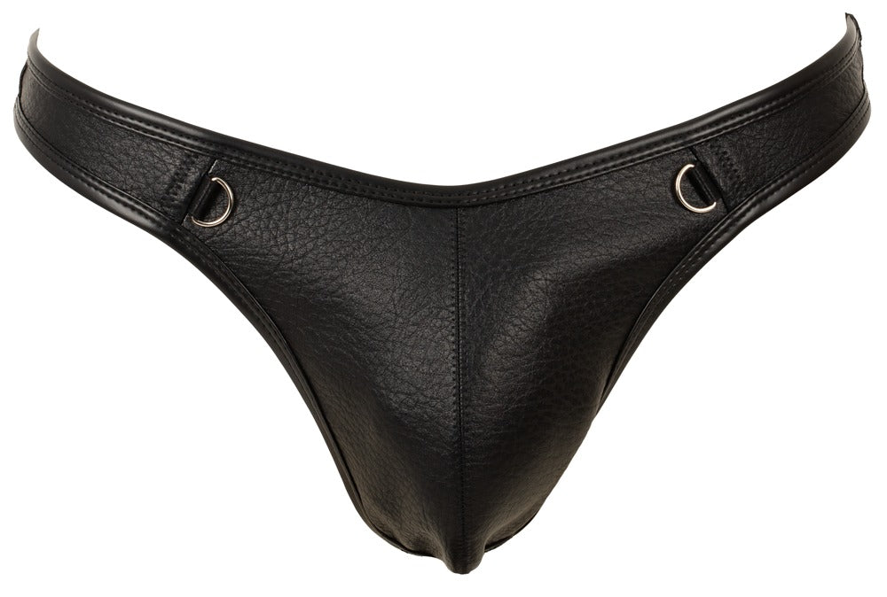 Svenjoyment Herren-Riostring im schwarzen Leder-Look ohne Karabinerkette mit silberfarbenen Frontringen