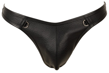 Svenjoyment Herren-Riostring im schwarzen Leder-Look ohne Karabinerkette mit silberfarbenen Frontringen
