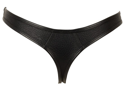 Rückansicht des knappen schwarzen Svenjoyment Herren-Riostrings im Leder-Look