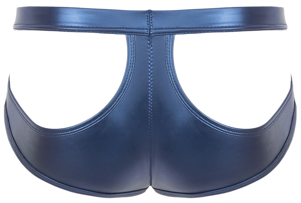 Rückansicht des blauen Svenjoyment Metallic-Slips mit markanten Cut-outs am Gesäß
