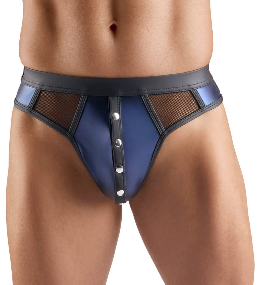 Model trägt den Svenjoyment Wetlook-Riostring in der Vorderansicht