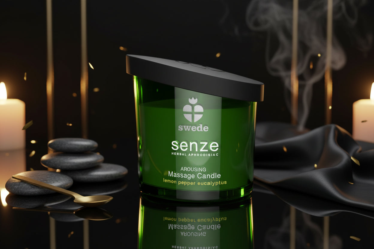 Swede SENZE Massage Candle Arousing Verpackung in grünem Design