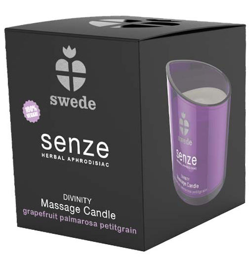 Swede SENZE Massage Candle Divinity Verpackung im eleganten Design für hochwertige Intimate Wellness Produkte