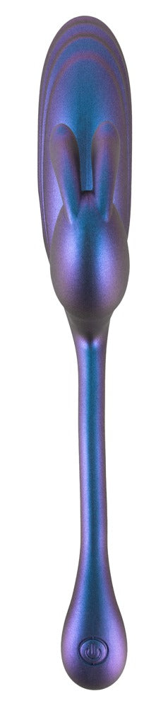 Sweet Smile Dual Vibrator in Blau-Violett – Rückansicht mit schlankem Schaft und abgerundetem Stimulationskopf