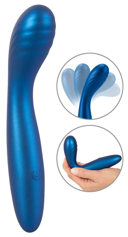 Sweet Smile Flexible G-Spot G-Punkt-Vibrator in Blau – große Produktansicht mit geschwungenem Schaft und Detailansichten der flexiblen Form