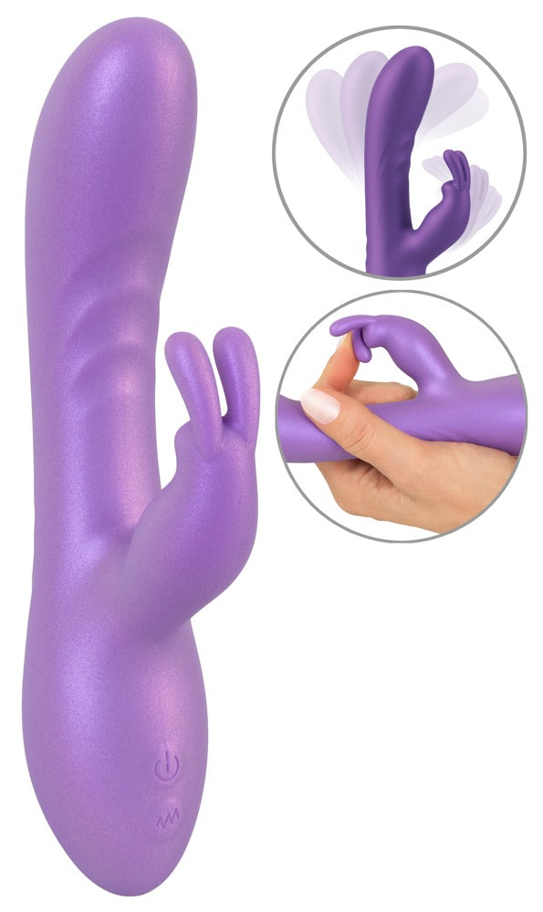 Sweet Smile Flexible Rabbit in Lila – große Produktansicht mit geschwungenem Schaft, seitlichem Stimulationsarm und Detailansichten der flexiblen Form