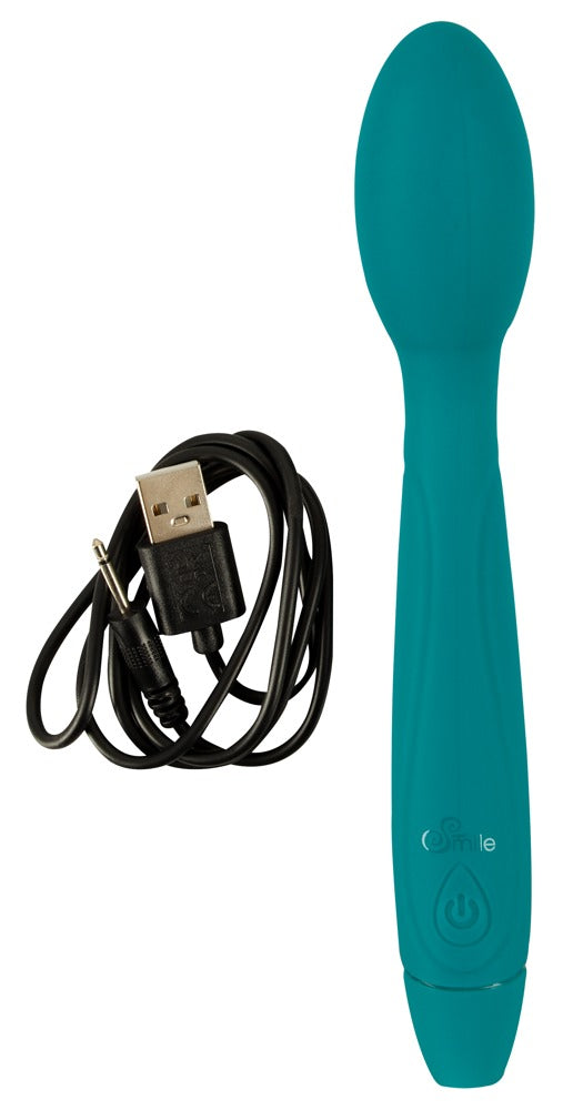 Sweet Smile Nodding Head G-Punkt-Vibrator in Türkis – Produktansicht mit zugehörigem Zubehör