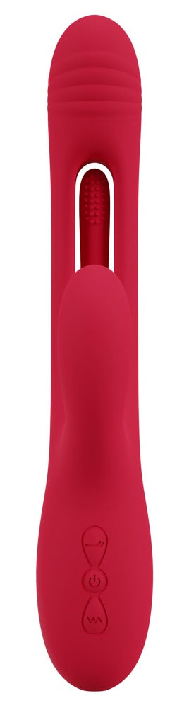 Sweet Smile Rabbit Vibrator in Rot – Frontansicht mit länglichem Schaft und integriertem Bedienelement