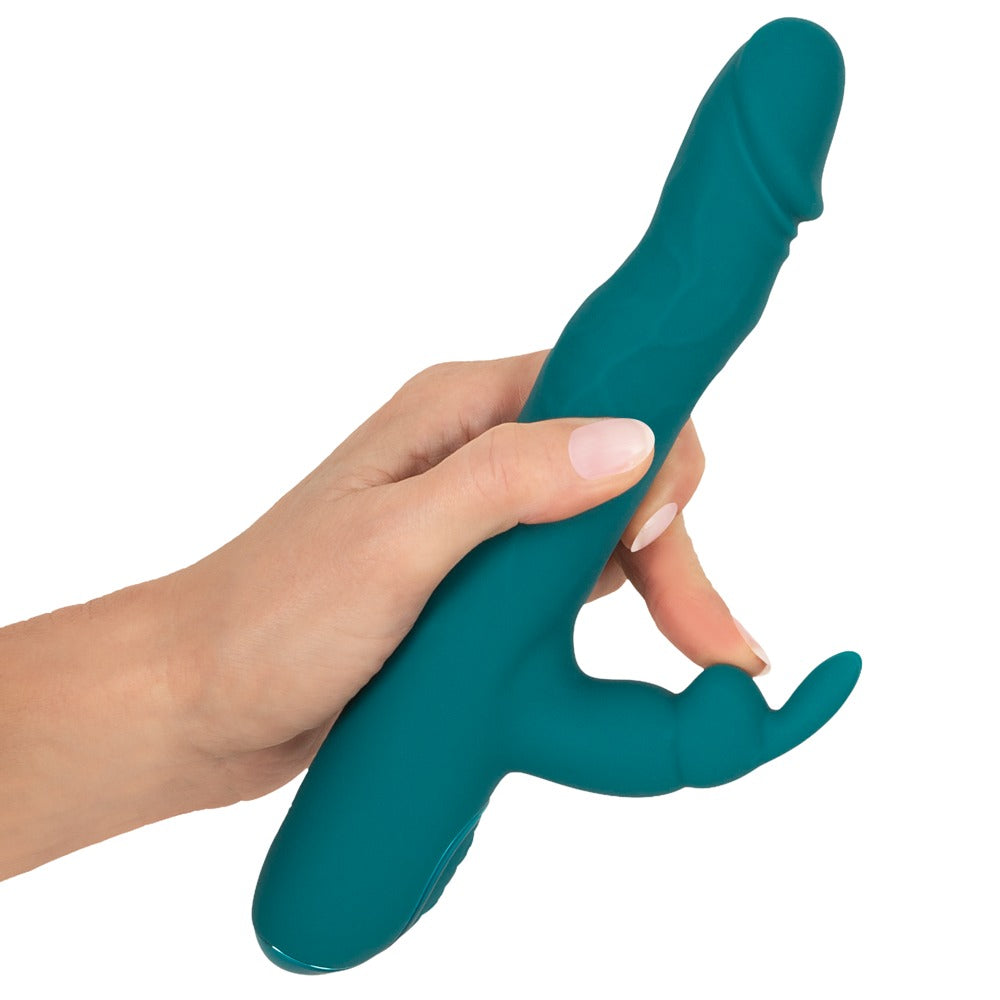 Sweet Smile Rabbit Vibrator in der Hand mit strukturiertem Schaft und Bunny-Ausleger