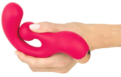 Sweet Smile Rabbit Vibrator in Pink – Darstellung der flexiblen Form mit gebogenem Schaft und seitlichem Stimulationsarm