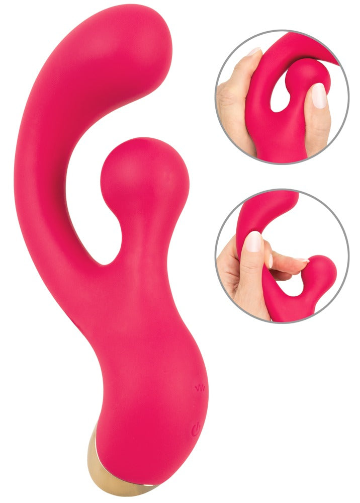 Sweet Smile Rabbit Vibrator in Pink – große Produktansicht mit geschwungenem Schaft, seitlichem Stimulationsarm und Detailansichten der flexiblen Form