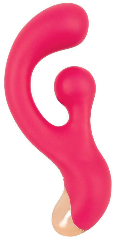 Sweet Smile Rabbit Vibrator in Pink – Seitenansicht mit geschwungenem Schaft und seitlichem Stimulationsarm
