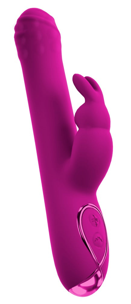 Sweet Smile Rabbit Vibrator in schräger Seitenansicht mit Schaft und Klitoris-Bunny