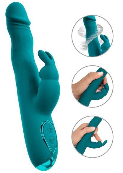 Sweet Smile Rabbit Vibrator in Petrol mit Wiggling-Funktion und vibrierendem Bunny-Ausleger