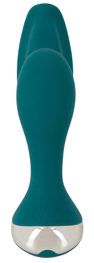Sweet Smile RC Hands-Free Vibe in Petrol – Frontansicht mit länglichem Stimulationsarm und silberfarbenem Detail an der Basis