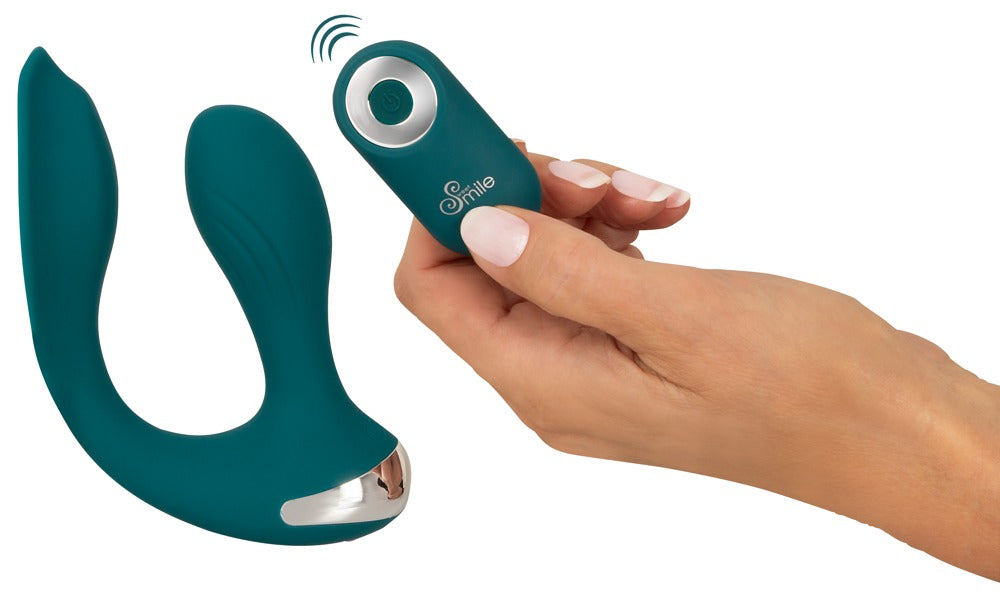 Sweet Smile RC Hands-Free Vibe – flexibler Dual-Vibrator in Petrol zusammen mit der kompakten Fernbedienung
