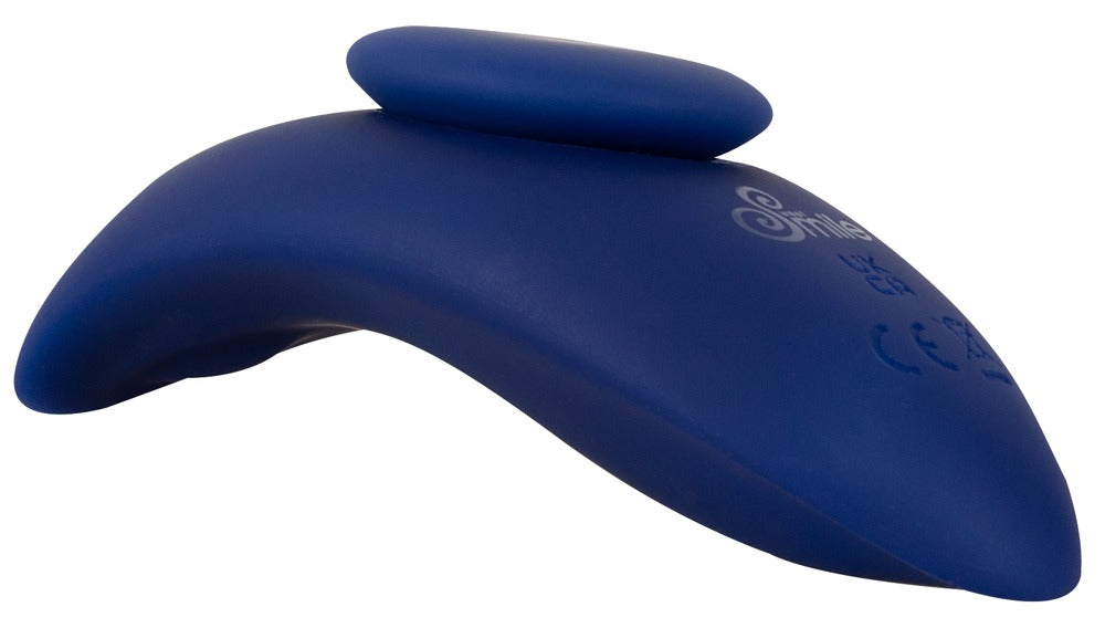 Sweet Smile RC Panty Vibrator Slim in Dunkelblau – liegende Profilansicht mit flacher geschwungener Form