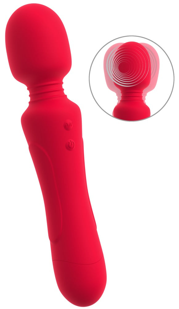 Sweet Smile Super Powerful Vibrating Wand in Rot mit Detailansicht des beweglichen Massagekopfs