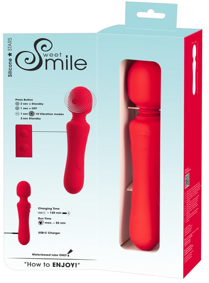 Rückseite der Verpackung des Sweet Smile Super Powerful Vibrating Wand mit Produktdarstellung und Informationen