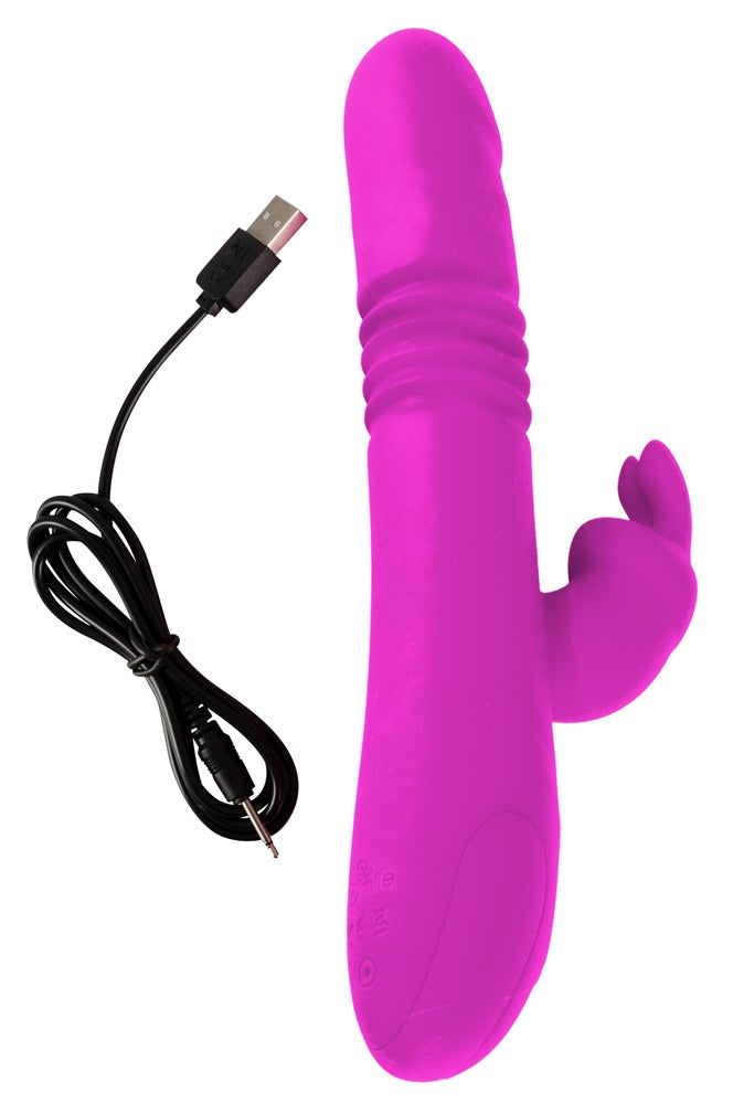 Sweet Smile Thrusting Pearl Rabbit in Pink – seitliche Produktansicht mit Rabbit-Stimulator und zugehörigem Ladekabel