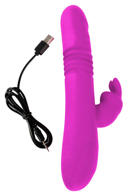 Sweet Smile Thrusting Pearl Rabbit in Pink – seitliche Produktansicht mit Rabbit-Stimulator und zugehörigem Ladekabel