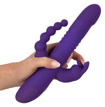 Sweet Smile Thrusting Pearl Triple in Lila – liegende Produktansicht mit strukturiertem Schaft und seitlichen Stimulationsarmen
