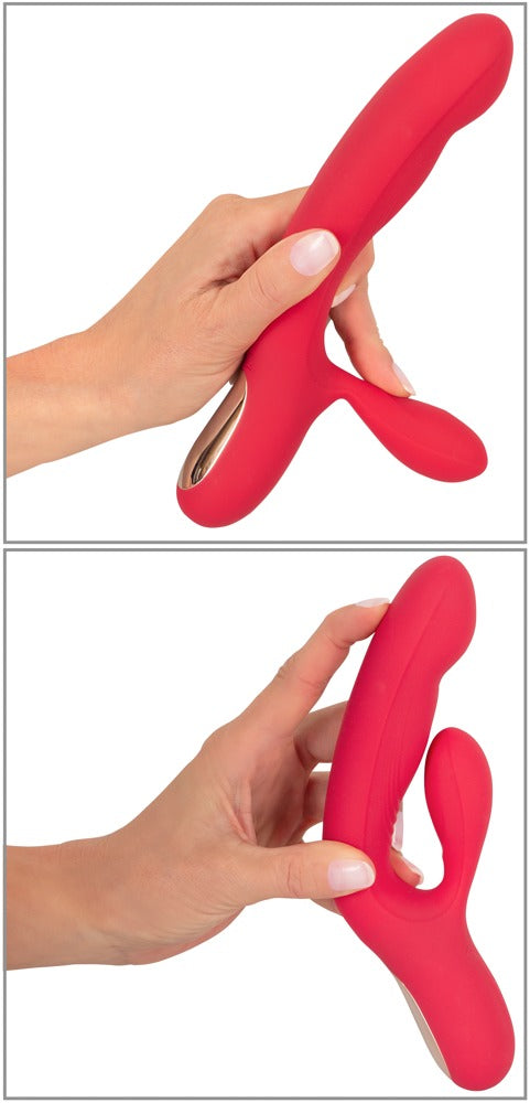 Sweet Smile Thumping Rabbit in Rot – Detaildarstellung der beweglichen Klopffunktion und der flexiblen Produktform
