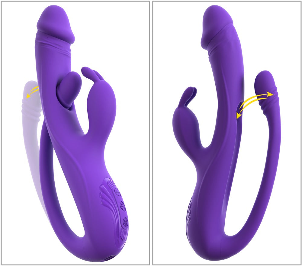 Sweet Smile Triple Action Rabbit mit Vibro-Tickler – Vergleichsansicht mit unterschiedlich positionierten seitlichen Stimulationsarmen