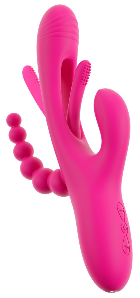 Sweet Smile Triple Vibe with Flicking Tongue in Pink – weitere Produktansicht mit deutlich sichtbaren unterschiedlich geformten Stimulationsarmen