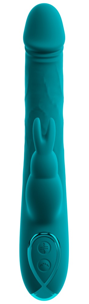 Frontansicht des Sweet Smile Rabbit Vibrators mit strukturiertem Schaft und Bedienelementen
