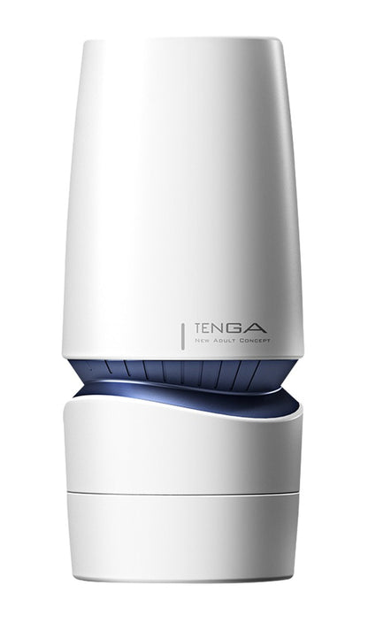 Seitliche Ansicht des Tenga Aero Cobalt Ring Masturbators mit klarer Formgebung