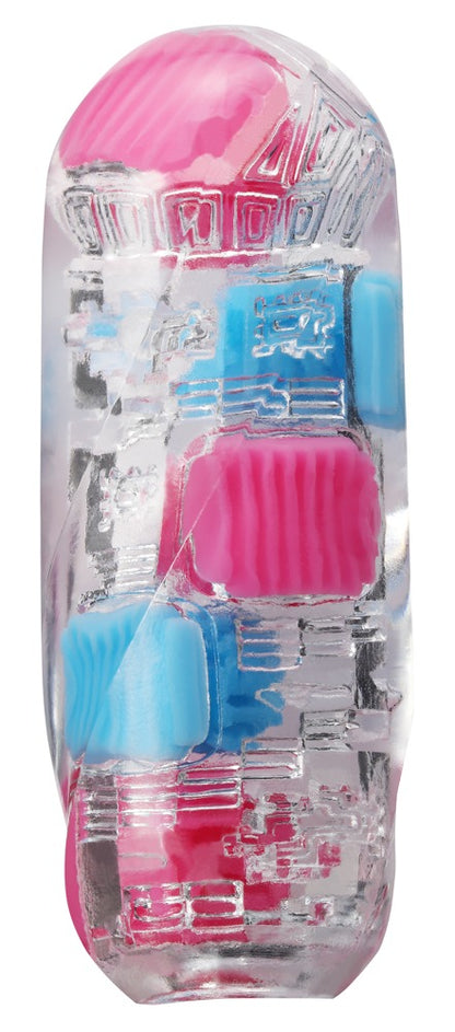 Detailansicht des TENGA Bobble Crazy Cubes Masturbators in Verpackung