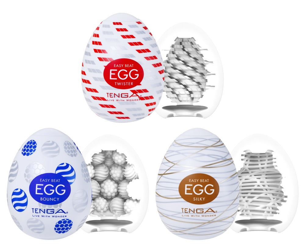 Drei unterschiedliche Strukturen der Tenga Eggs Twister Bouncy Silky