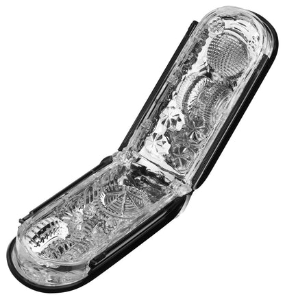 Tenga Flip 0 Gravity Schwarz aufgeklappt mit sichtbarer Innenstruktur