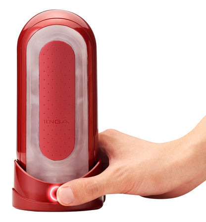 Tenga Flip 0 Red Warmer Masturbator mit Hand für intuitive Anwendung und Öffnungsmechanik