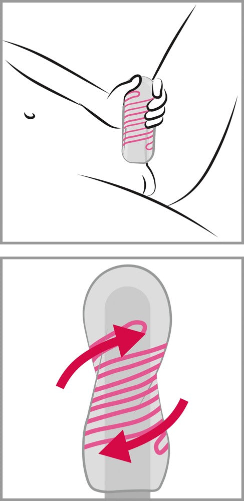 TENGA Spinner Brick Masturbator mit grafischer Darstellung der Anwendung