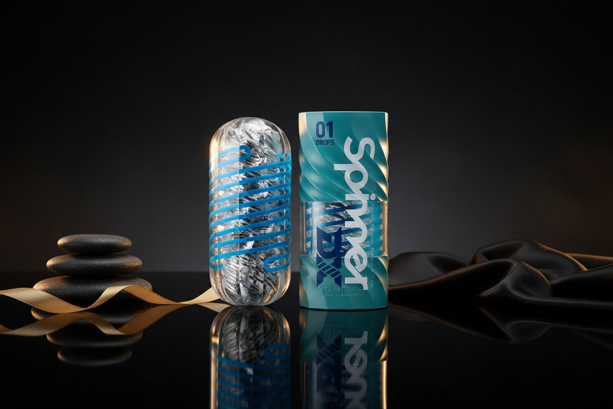 Spinner DX 1 Drops von Tenga, luxuriöser Masturbator mit Spiralstruktur.