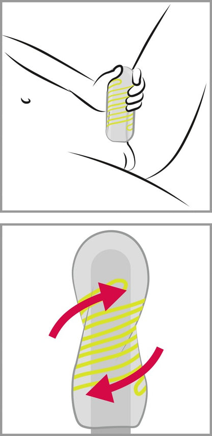 TENGA Spinner Shell Masturbator mit grafischer Darstellung der Funktionsweise