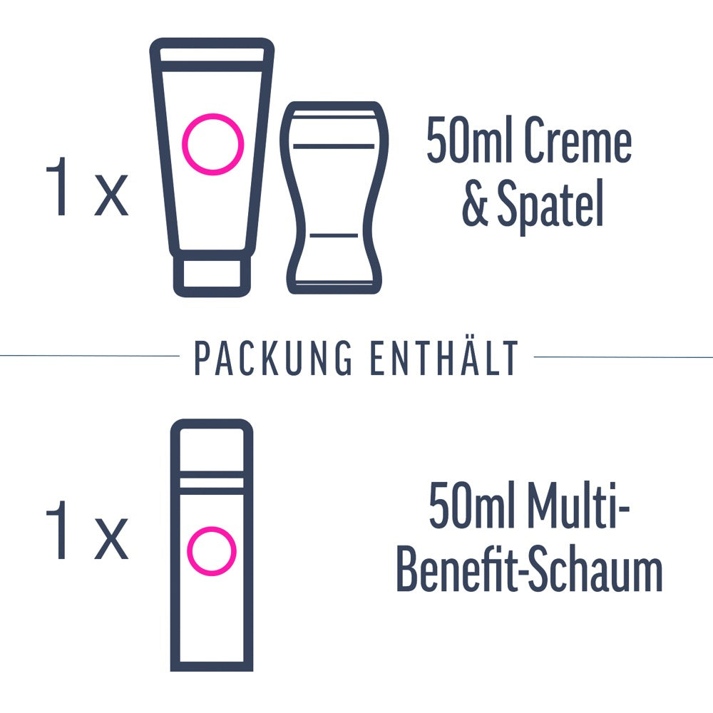 Veet EXPERT Intim Set Inhalt mit Creme Spatel und Pflegeschaum