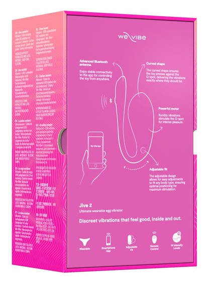 Rückseite der Produktverpackung des We-Vibe Jive 2 Vibro-Eis in Pink