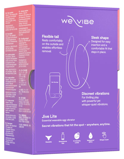Rückseite der Produktverpackung des We-Vibe Jive Lite Vibro-Eis in Lila