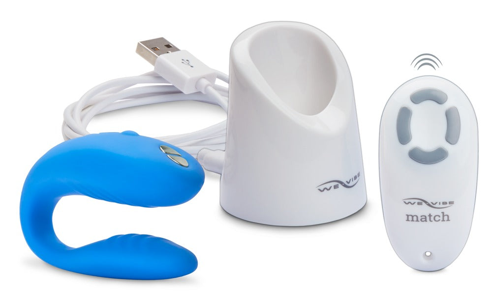 We-Vibe Match Paarvibrator in Blau mit Fernbedienung und Ladezubehör