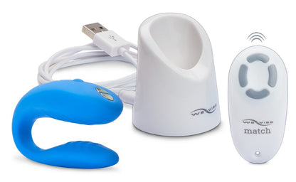 We-Vibe Match Paarvibrator in Blau mit Fernbedienung und Ladezubehör