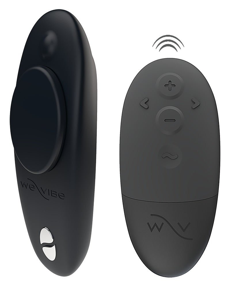 We-Vibe Moxie+ Panty-Vibrator in Schwarz mit schwarzer Fernbedienung in der Produktansicht