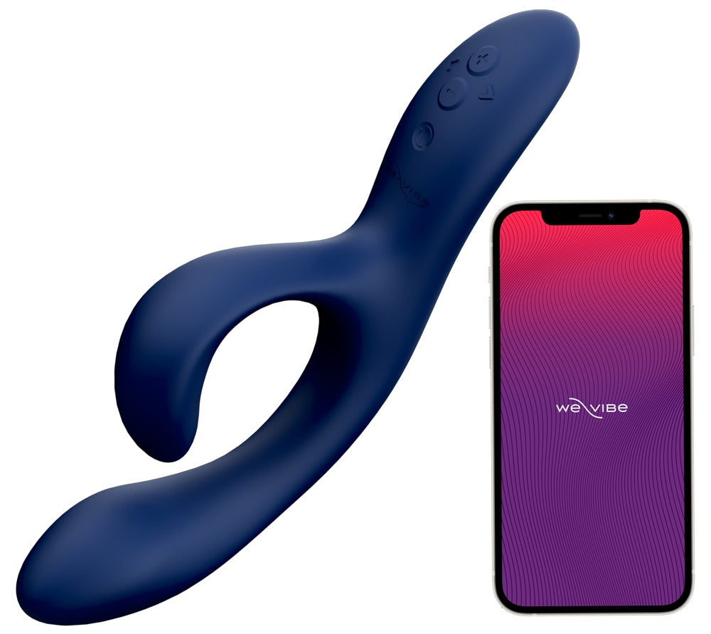 Blauer We-Vibe Nova 2 neben Smartphone mit We-Vibe App