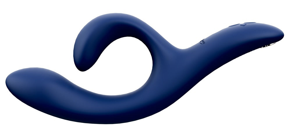 Linke Seitenansicht des blauen We-Vibe Nova 2 Rabbitvibrators