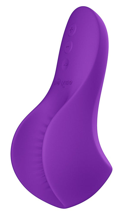 Seitliche Produktansicht des lila We-Vibe Shared Touch mit geschwungener Silikonform