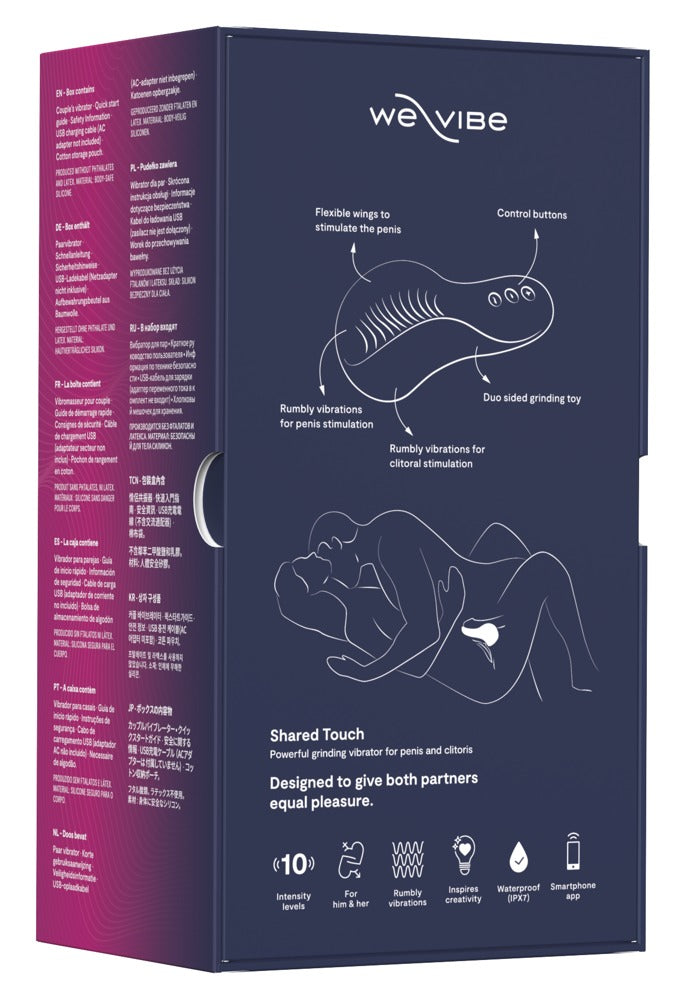Rückseite der Verpackung des We-Vibe Shared Touch in Lila mit Produktinformationen