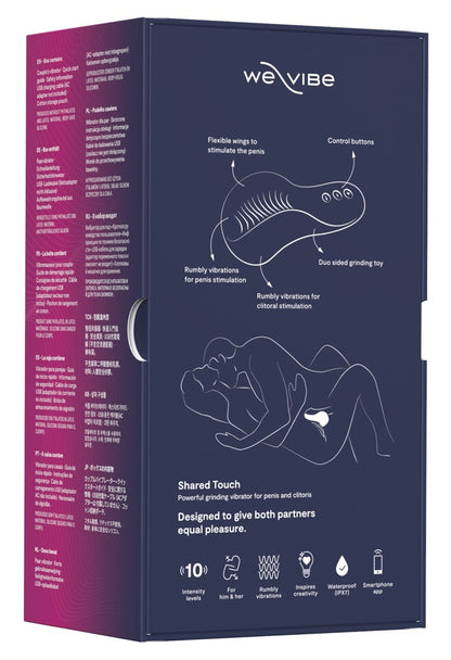 Rückseite der Verpackung des We-Vibe Shared Touch in Lila mit Produktinformationen